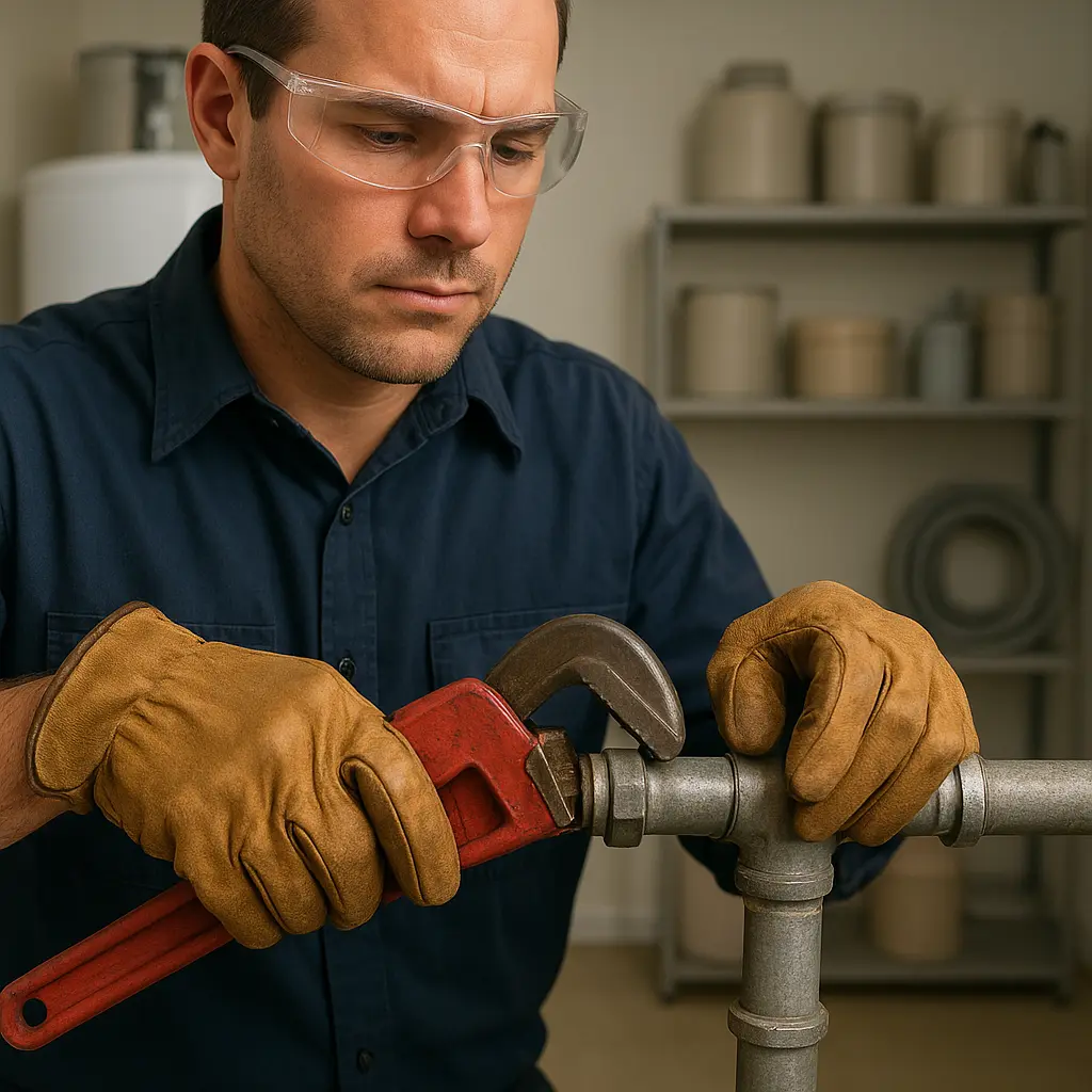 Installateur repariert eine Metallwasserleitung